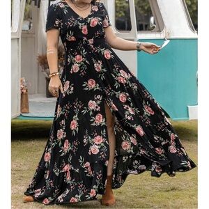 Plus Bohemian Floral Print Maxi Dress 1X 2X 3X 4X
